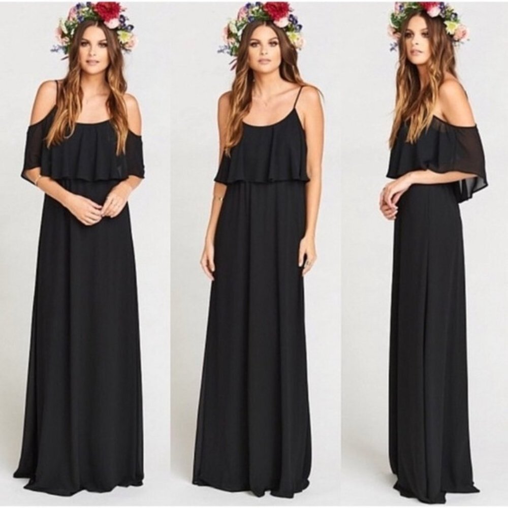 NEW Caitlin Ruffle Maxi Dress-Black Chiffon P5363